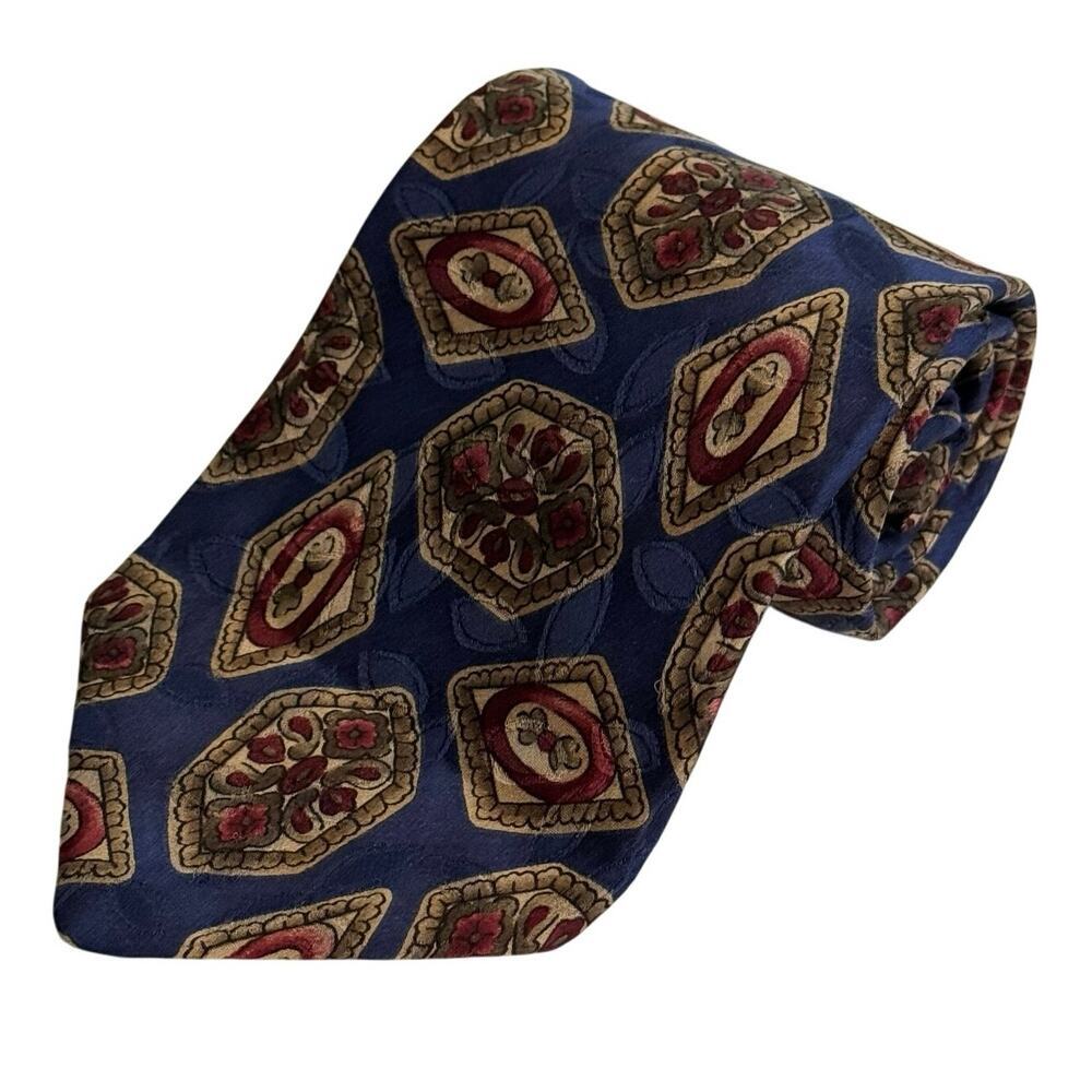 Liberty of London Necktie Tie Mens 58" Classic Blue 100% Silk Medallion Luxury
